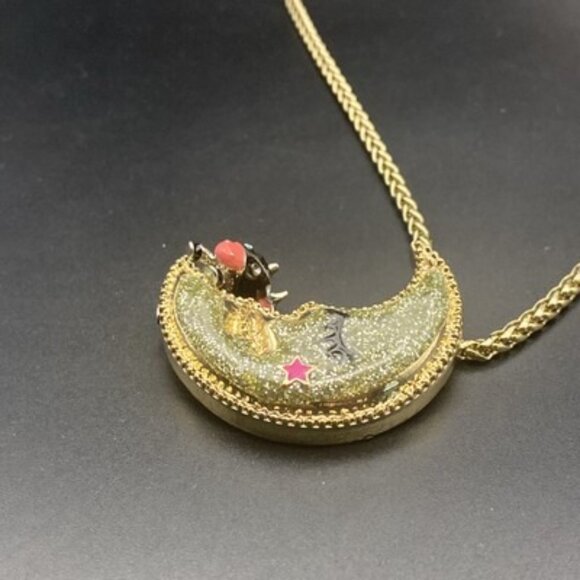 Vtg Betsey Johnson Necklace Heavens to Betsey Cow Jumped Over Moon Celestial 16" - Picture 7 of 9